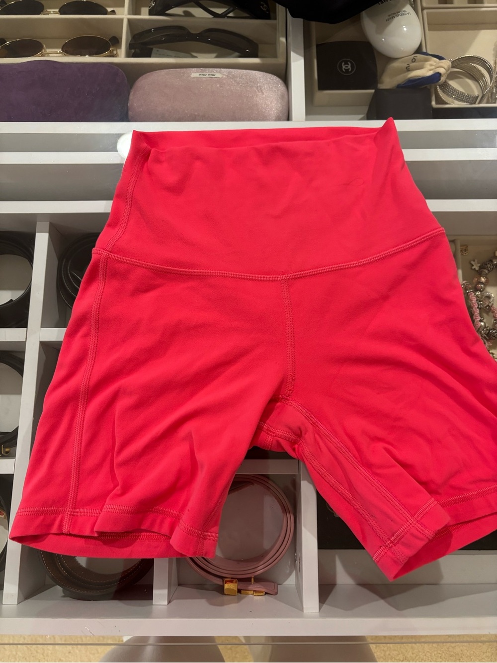 lululemon athletica High-Rise Athletic Bike Shorts in Bright Coral Red